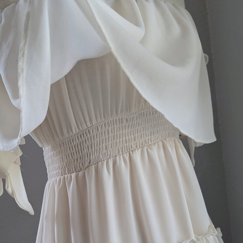 Mable By Anthropologie Cream Ruffle Tiered Mini Dress Romantic Preppy - Picture 9 of 12